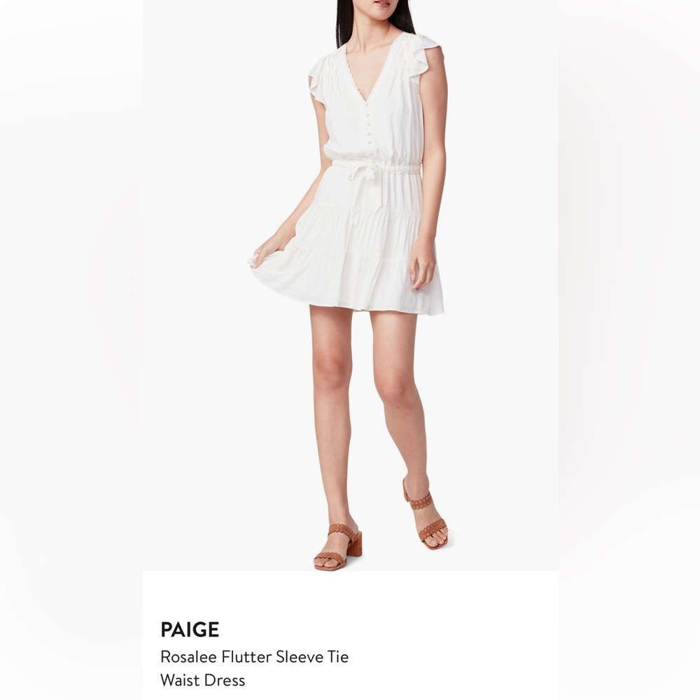 White PAIGE rosalee flutter sleeve tie waist dress